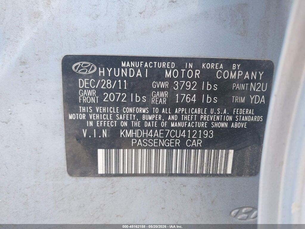KMHDH4AE7CU412193 2012 HYUNDAI ELANTRA photo no. 9