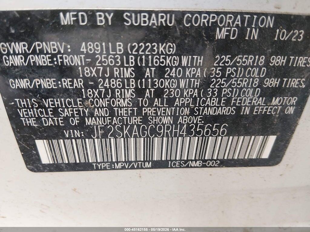 JF2SKAGC9RH435656 2024 SUBARU FORESTER photo no. 9