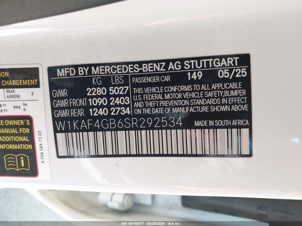 W1KAF4GB6SR292534 2025 MERCEDES-BENZ C 300 photo no. 9