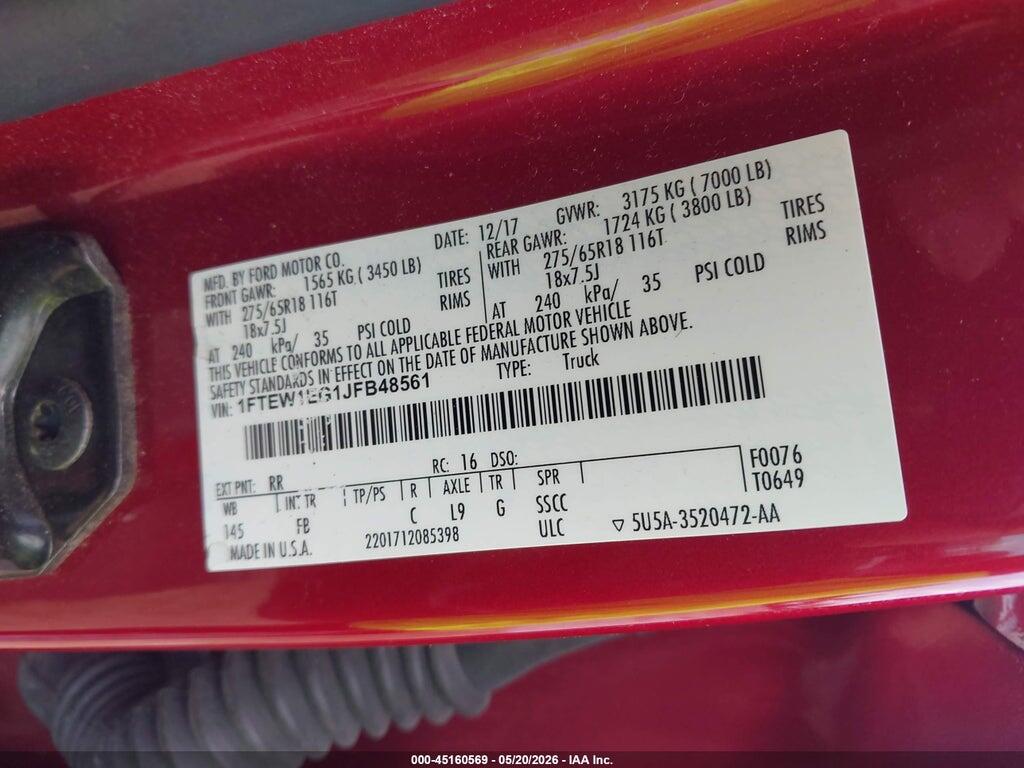 1FTEW1EG1JFB48561 2018 FORD F-150 photo no. 9