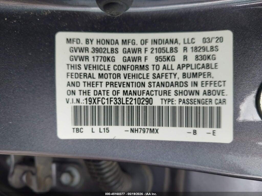 19XFC1F33LE210290 2020 HONDA CIVIC photo no. 9