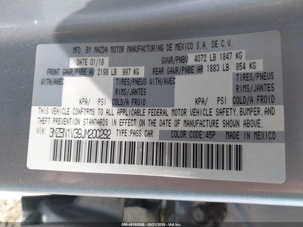 3MZBN1V39JM200292 2018 MAZDA MAZDA3 photo no. 9