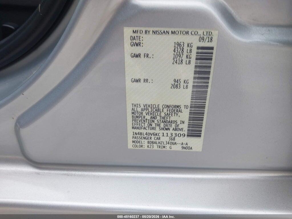1N4BL4DV6KC113309 2019 NISSAN ALTIMA photo no. 9