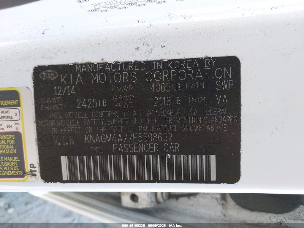 KNAGM4A77F5598652 2015 KIA OPTIMA photo no. 9