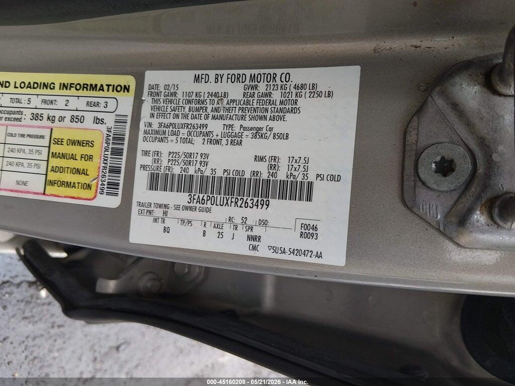 3FA6P0LUXFR263499 2015 FORD FUSION HYBRID photo no. 9