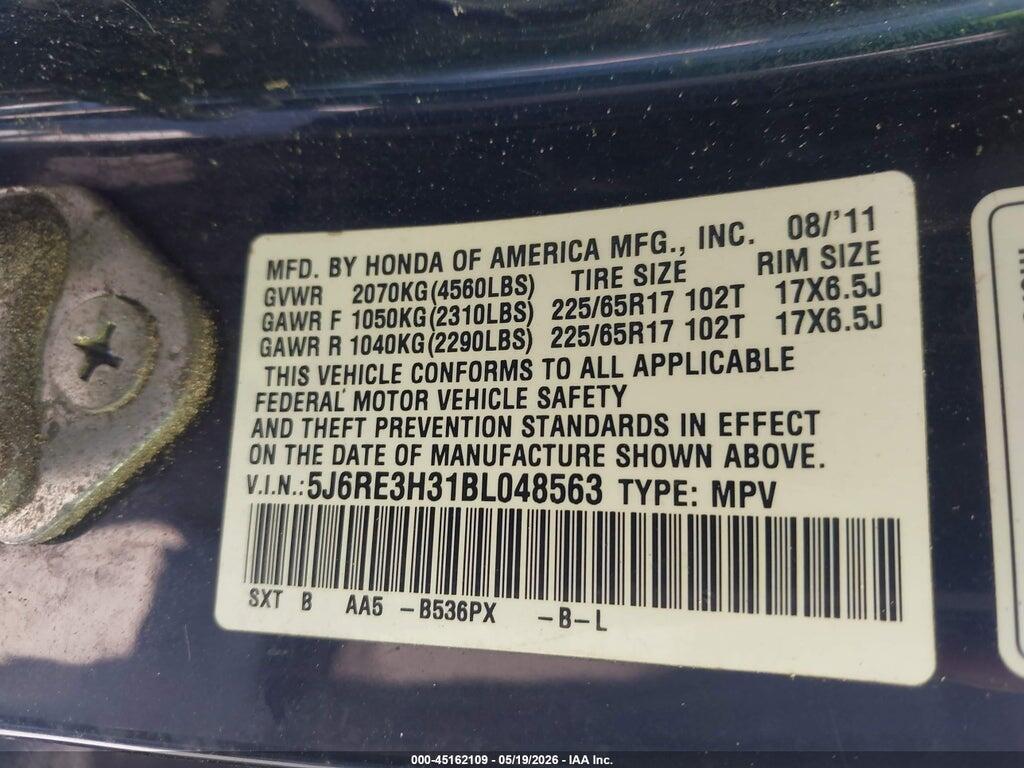 5J6RE3H31BL048563 2011 HONDA CR-V photo no. 9