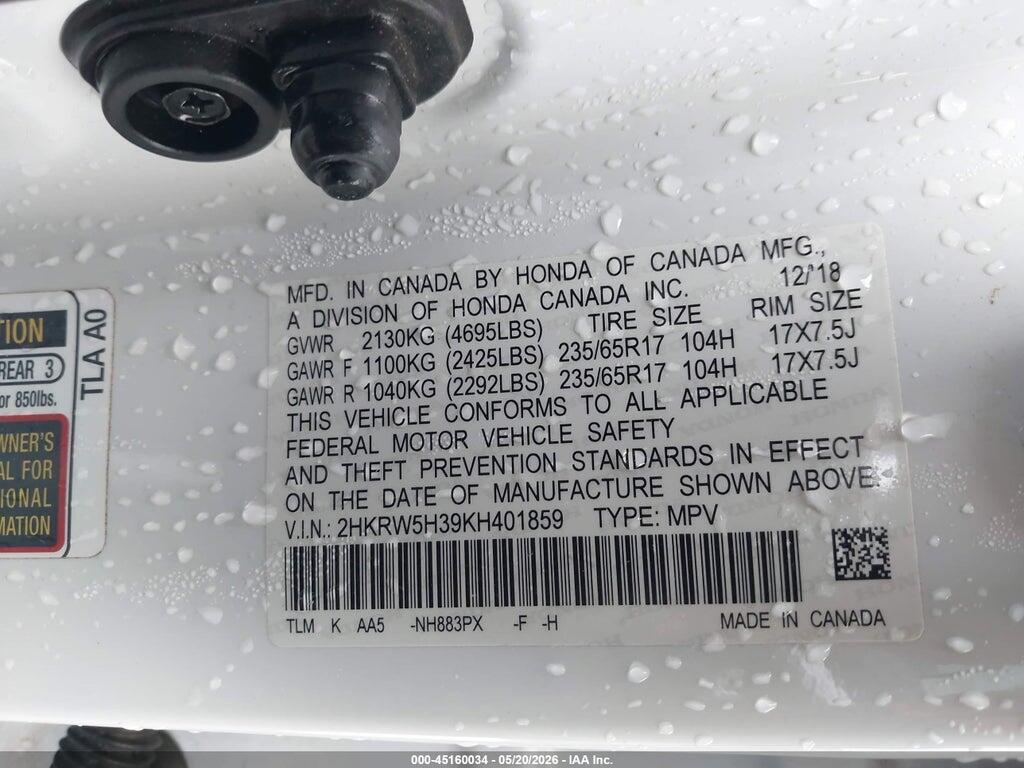 2HKRW5H39KH401859 2019 HONDA CR-V photo no. 9