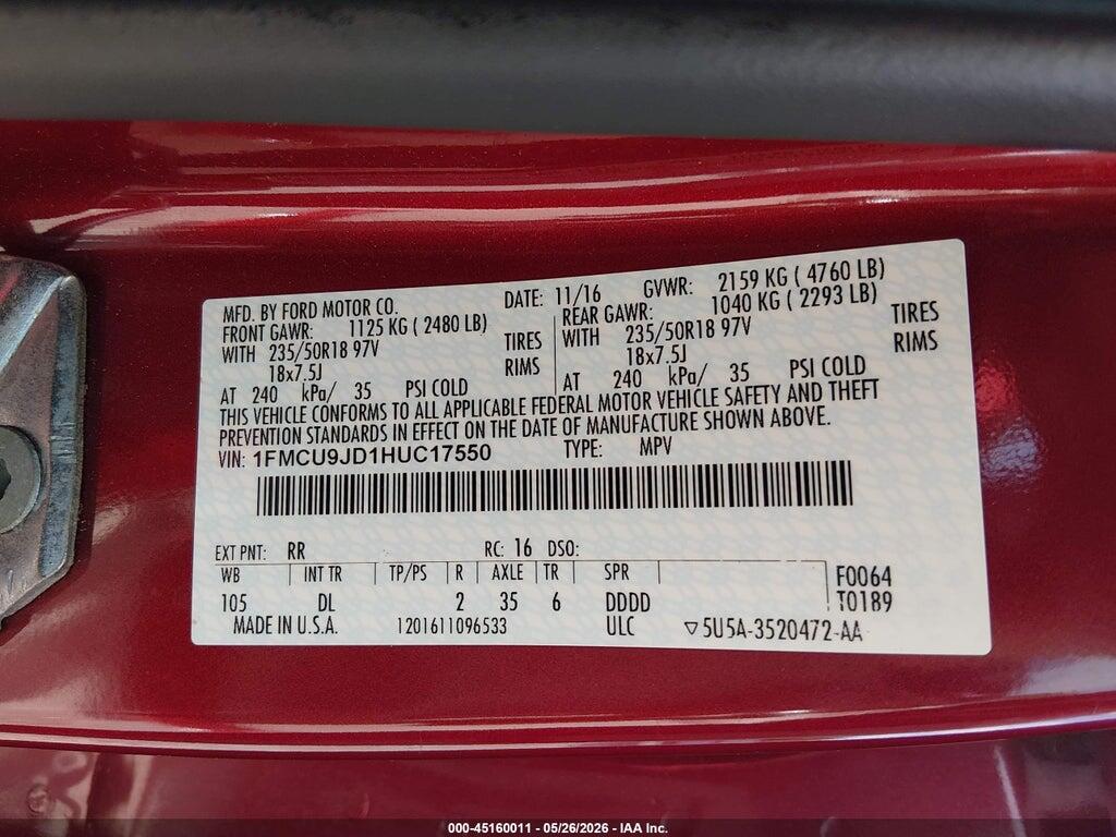 1FMCU9JD1HUC17550 2017 FORD ESCAPE photo no. 9