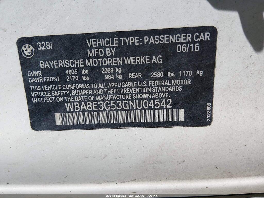 WBA8E3G53GNU04542 2016 BMW 328I photo no. 9