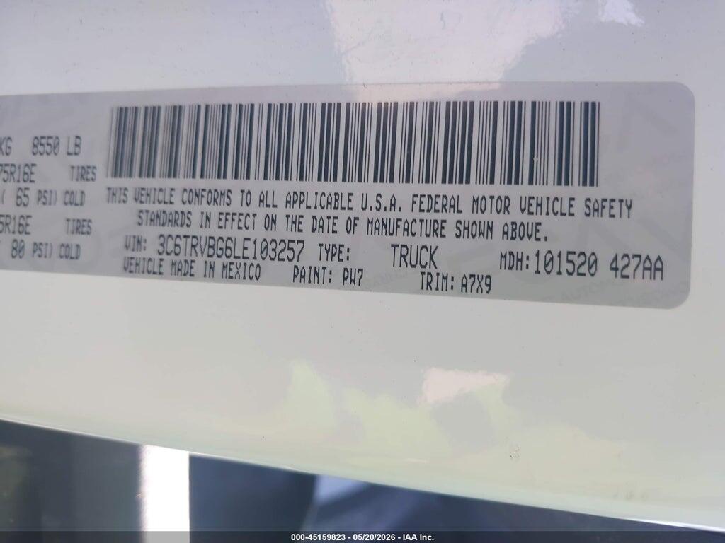 3C6TRVBG6LE103257 2020 RAM PROMASTER 1500 photo no. 9