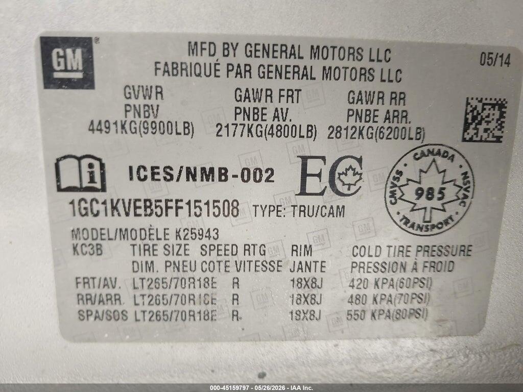 1GC1KVEB5FF151508 2015 CHEVROLET SILVERADO 2500HD photo no. 9