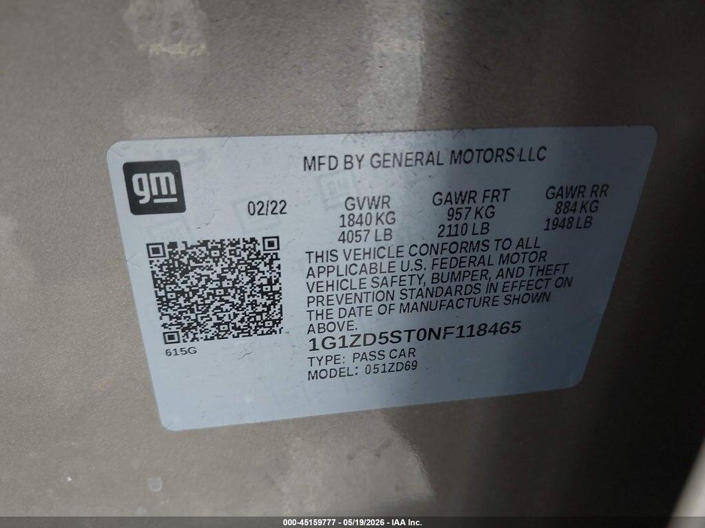 1G1ZD5ST0NF118465 2022 CHEVROLET MALIBU photo no. 9