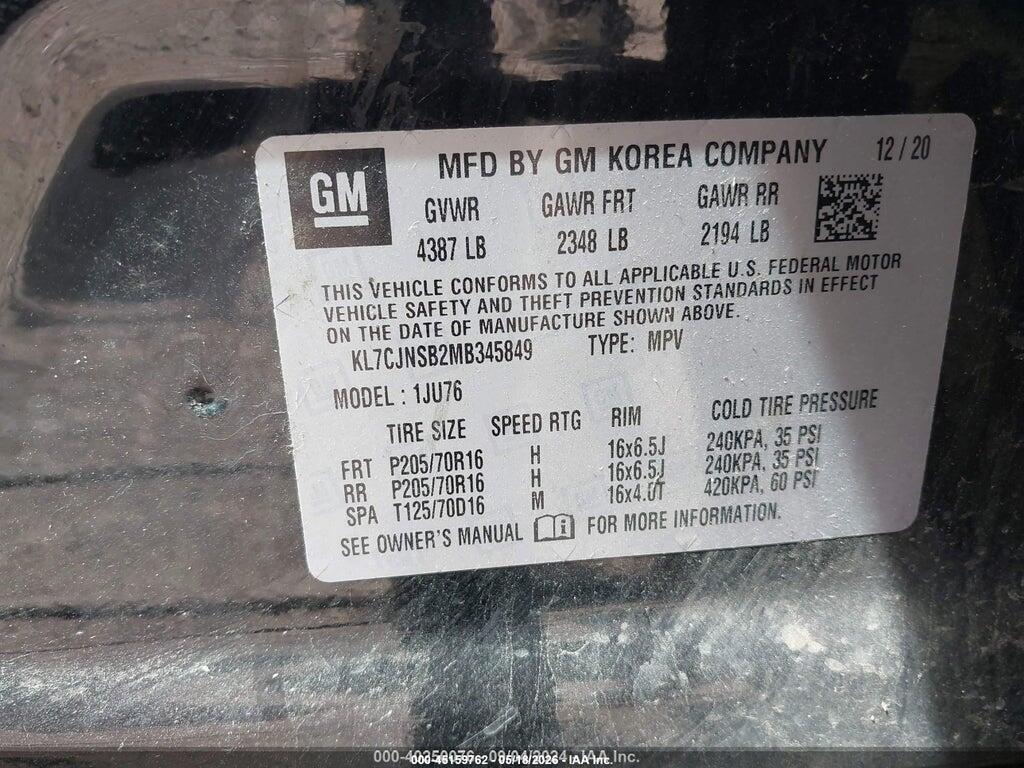KL7CJNSB2MB345849 2021 CHEVROLET TRAX photo no. 9