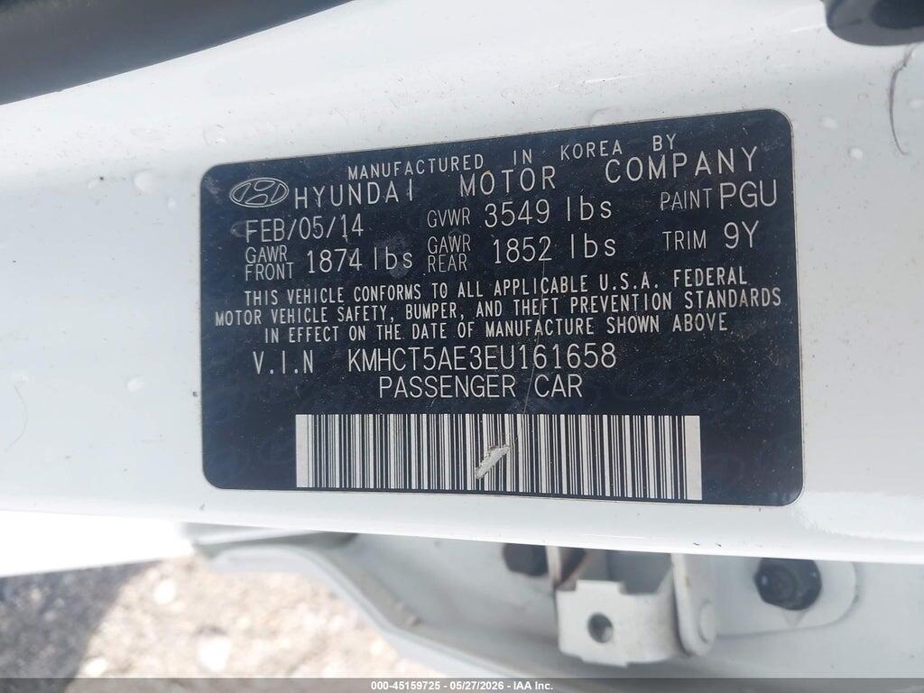 KMHCT5AE3EU161658 2014 HYUNDAI ACCENT photo no. 9