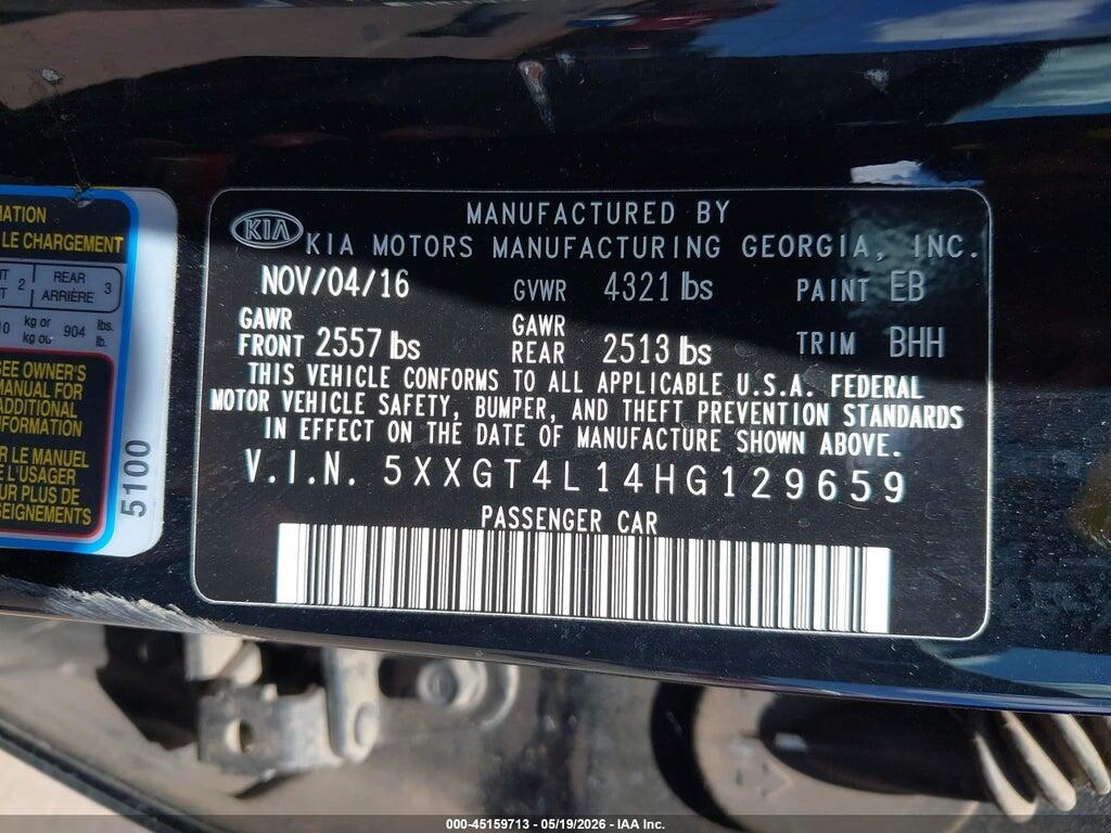 5XXGT4L14HG129659 2017 KIA OPTIMA photo no. 9