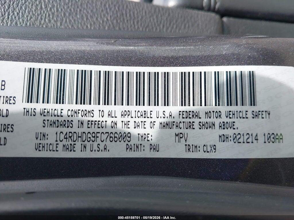 1C4RDHDG9FC766009 2015 DODGE DURANGO photo no. 9