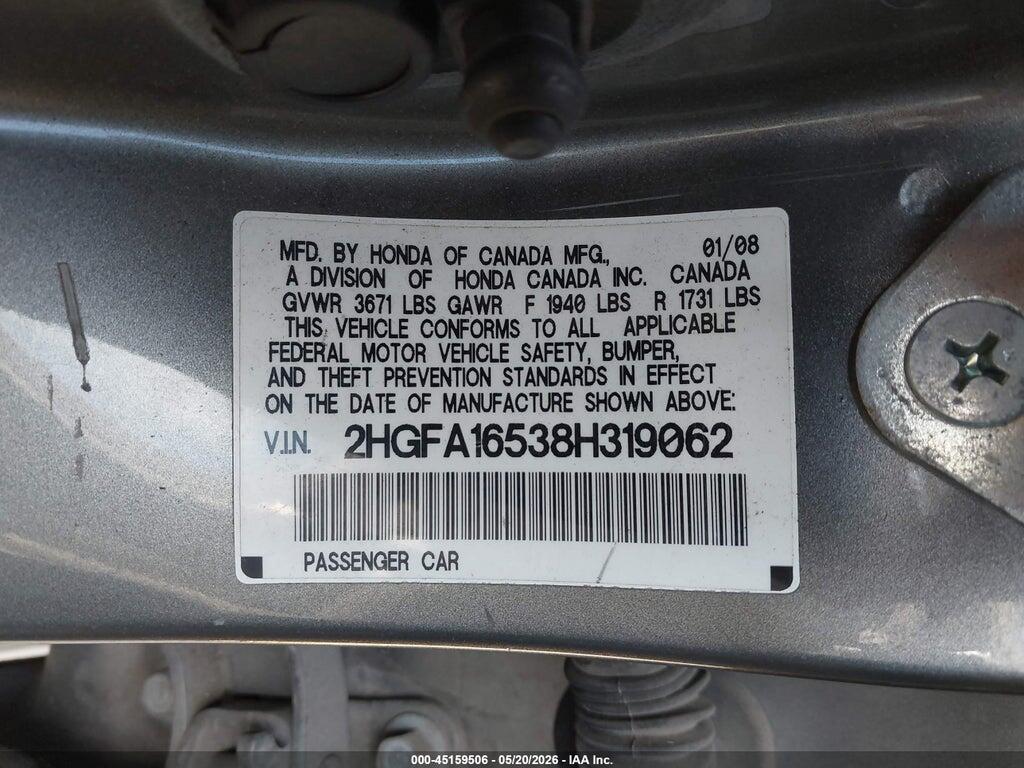 2HGFA16538H319062 2008 HONDA CIVIC photo no. 9