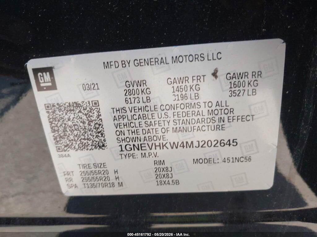 1GNEVHKW4MJ202645 2021 CHEVROLET TRAVERSE photo no. 9
