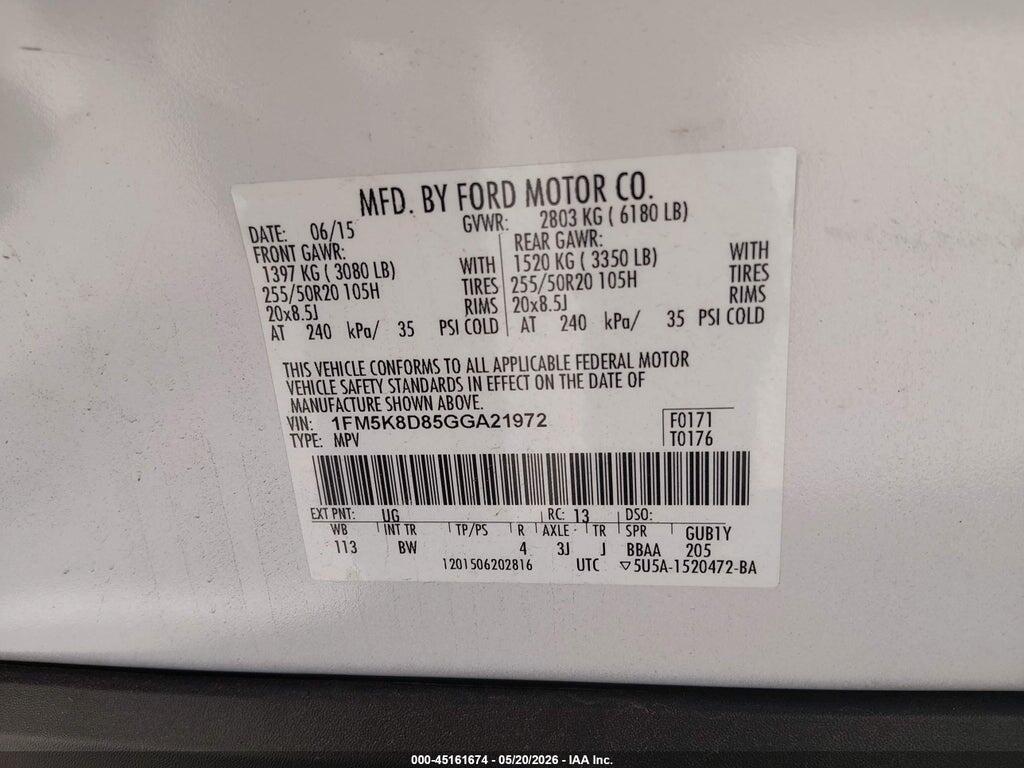 1FM5K8D85GGA21972 2016 FORD EXPLORER photo no. 9