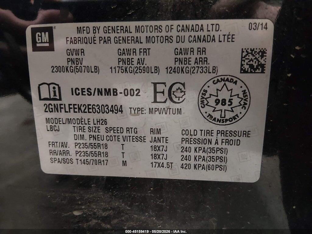 2GNFLFEK2E6303494 2014 CHEVROLET EQUINOX photo no. 9