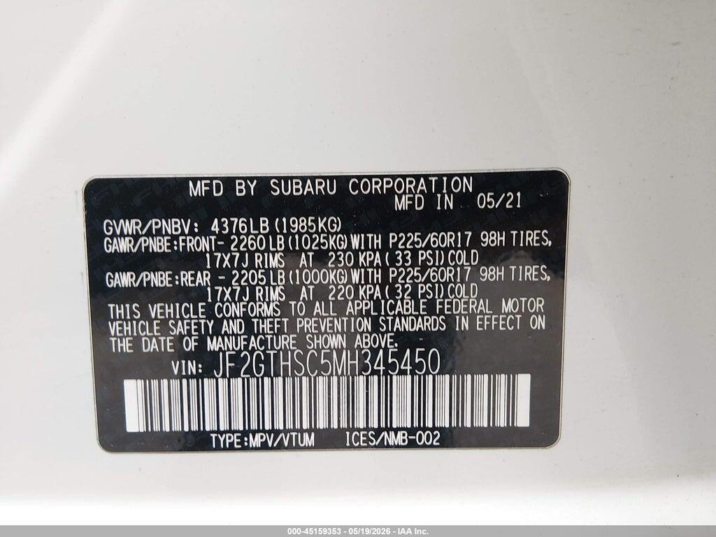 JF2GTHSC5MH345450 2021 SUBARU CROSSTREK photo no. 9
