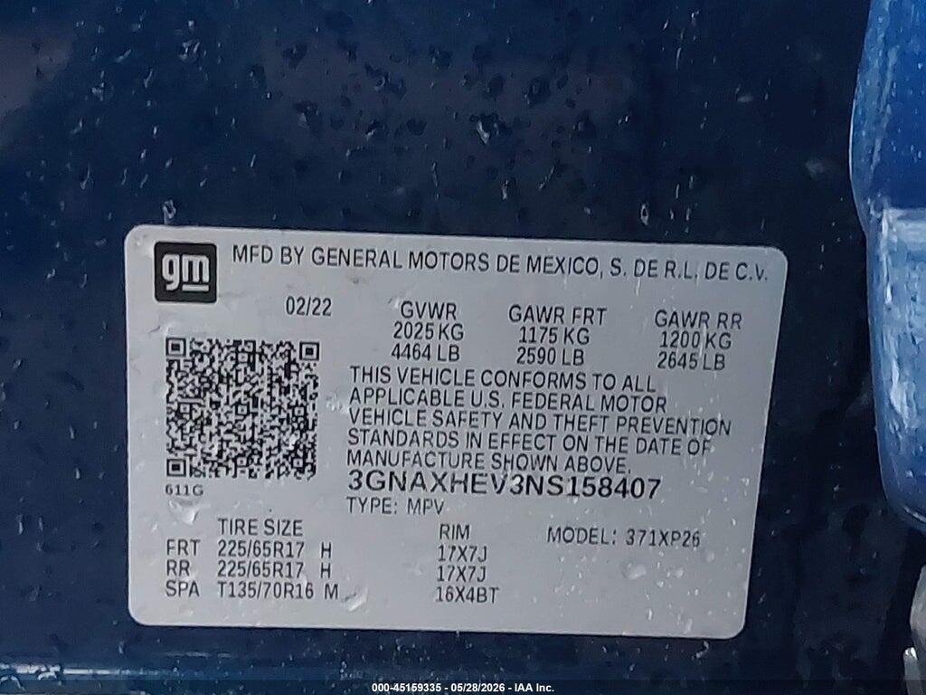 3GNAXHEV3NS158407 2022 CHEVROLET EQUINOX photo no. 9