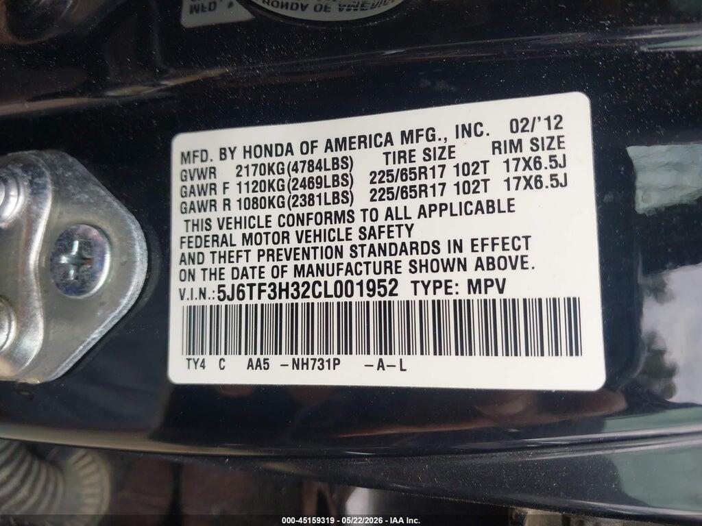 5J6TF3H32CL001952 2012 HONDA CROSSTOUR photo no. 9