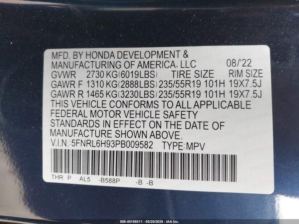 5FNRL6H93PB009582 2023 HONDA ODYSSEY photo no. 9