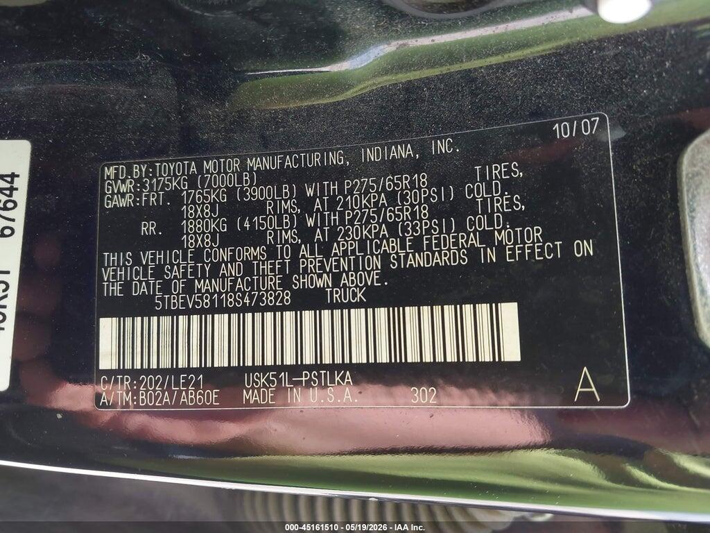5TBEV58118S473828 2008 TOYOTA TUNDRA photo no. 9