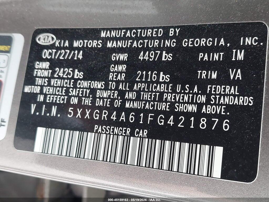 5XXGR4A61FG421876 2015 KIA OPTIMA photo no. 9