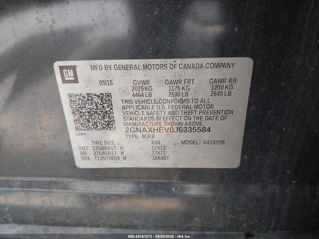 2GNAXHEV0J6335584 2018 CHEVROLET EQUINOX photo no. 9