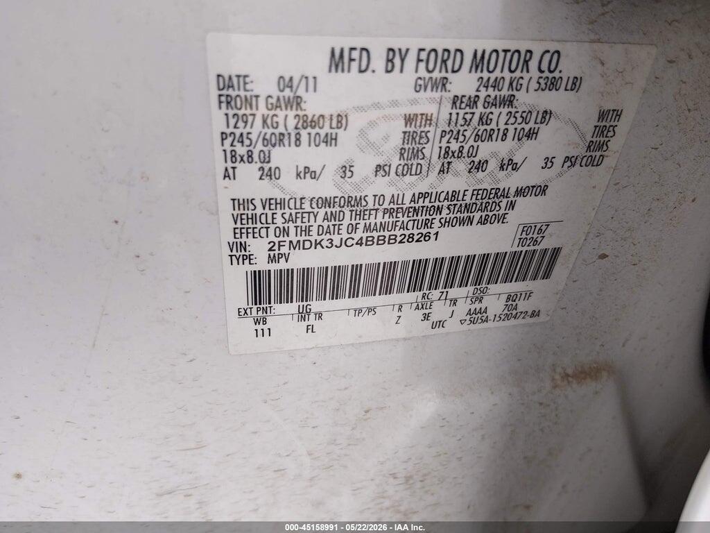 2FMDK3JC4BBB28261 2011 FORD EDGE photo no. 9