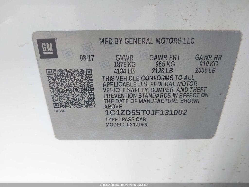 1G1ZD5ST0JF131002 2018 CHEVROLET MALIBU photo no. 9