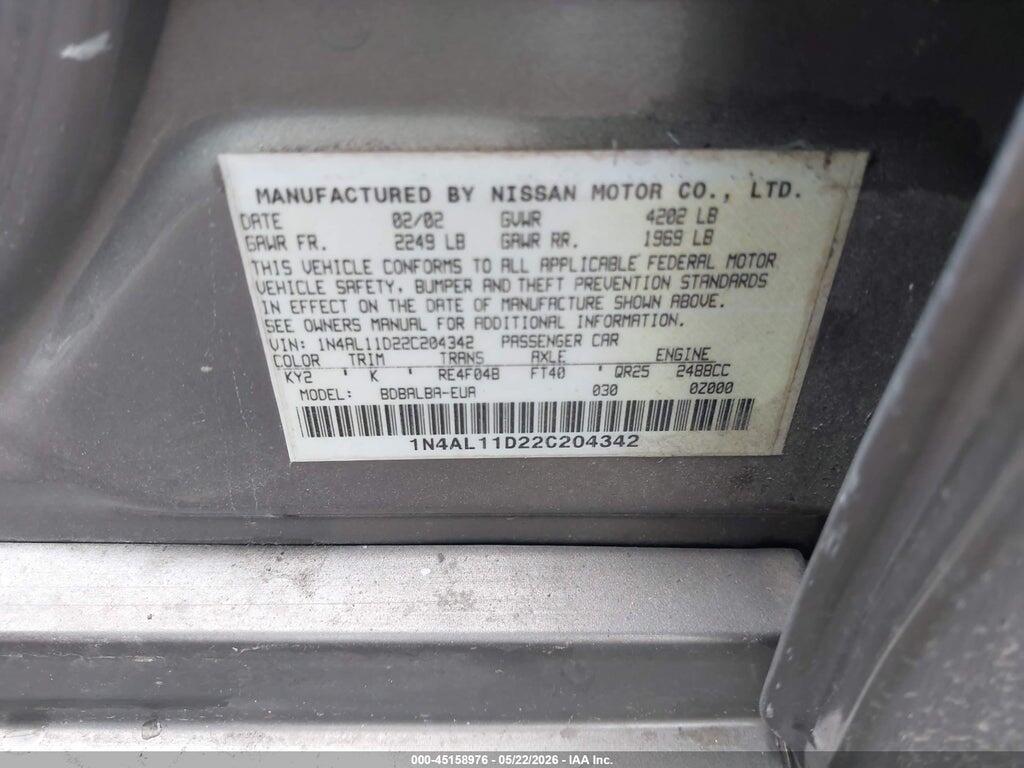 1N4AL11D22C204342 2002 NISSAN ALTIMA photo no. 9