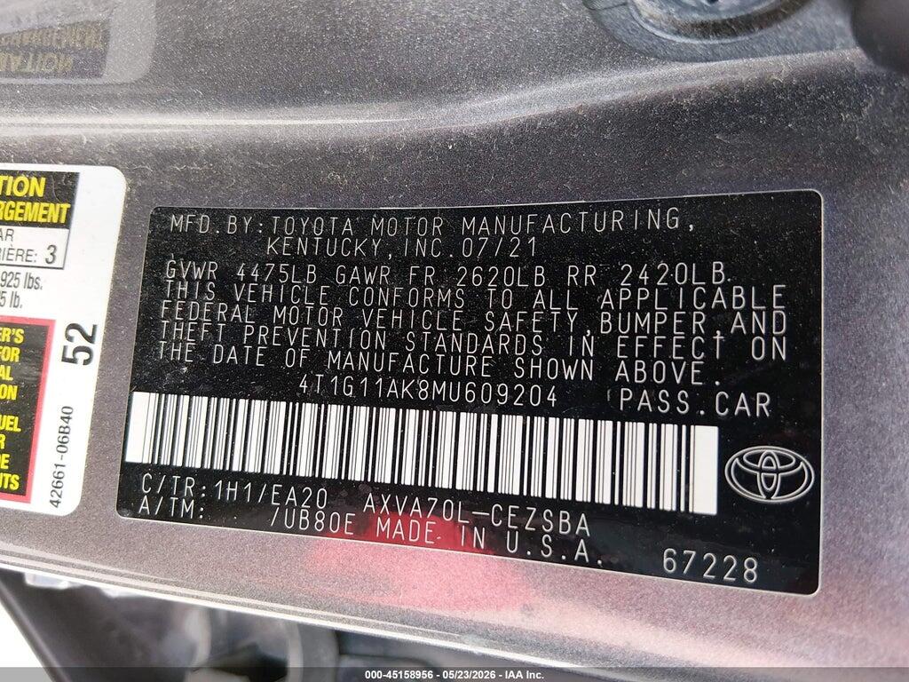 4T1G11AK8MU609204 2021 TOYOTA CAMRY photo no. 9