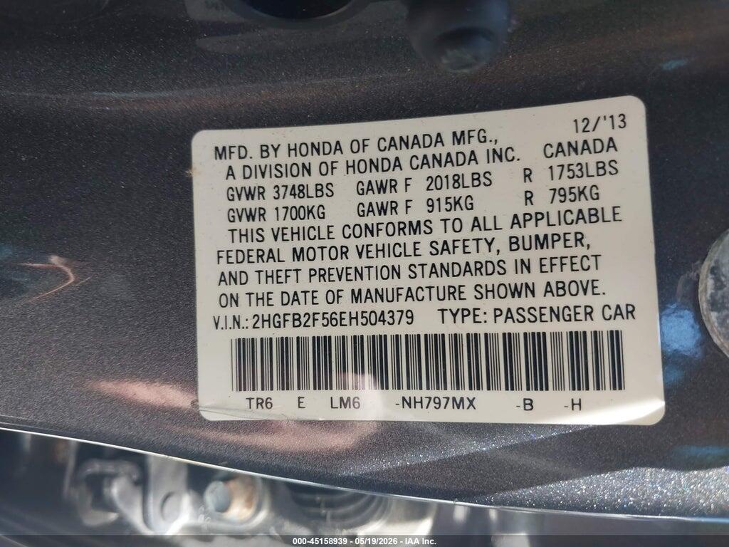 2HGFB2F56EH504379 2014 HONDA CIVIC photo no. 9