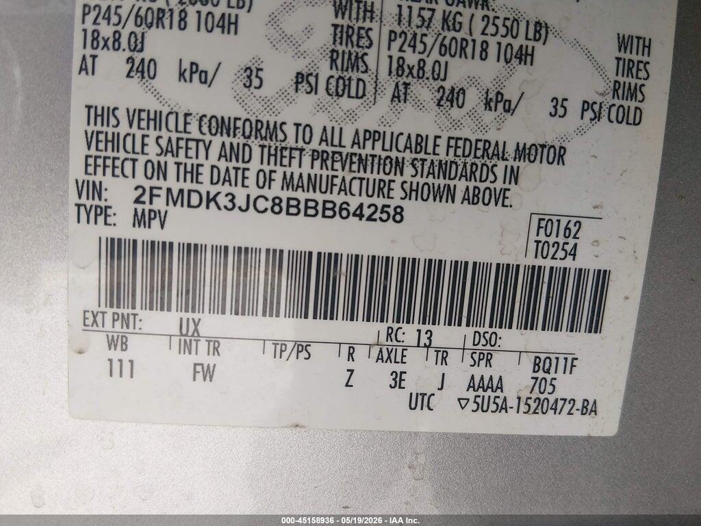 2FMDK3JC8BBB64258 2011 FORD EDGE photo no. 9