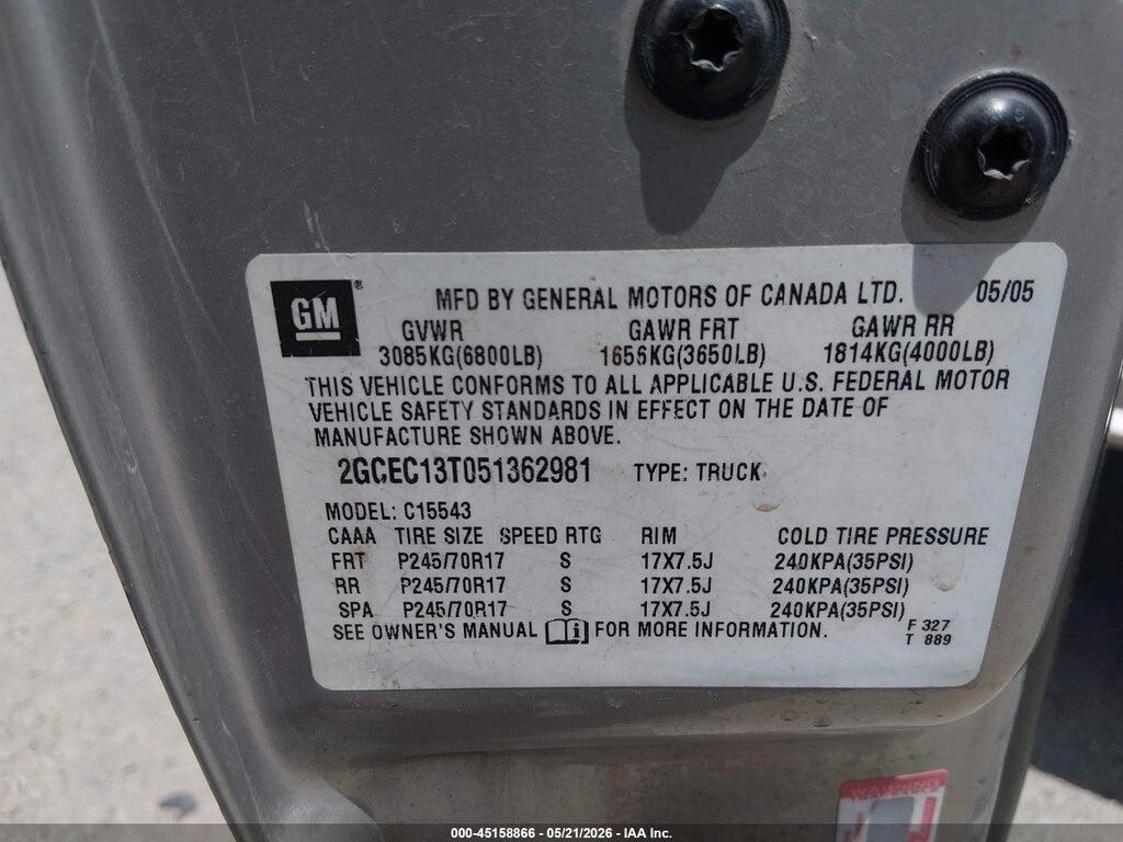 2GCEC13T051362981 2005 CHEVROLET SILVERADO 1500 photo no. 9