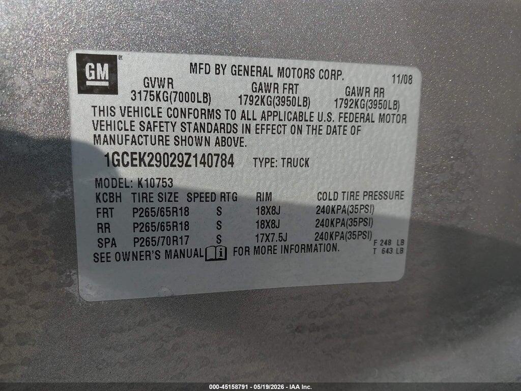 1GCEK29029Z140784 2009 CHEVROLET SILVERADO 1500 photo no. 9
