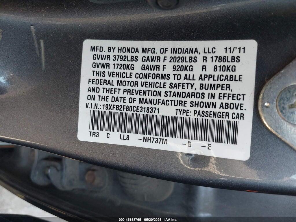 19XFB2F80CE318371 2012 HONDA CIVIC photo no. 9