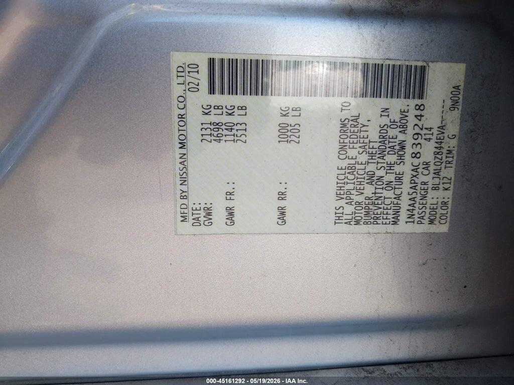 1N4AA5APXAC839248 2010 NISSAN MAXIMA photo no. 9