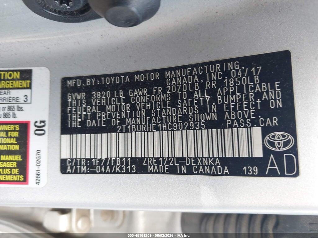 2T1BURHE1HC902935 2017 TOYOTA COROLLA photo no. 9