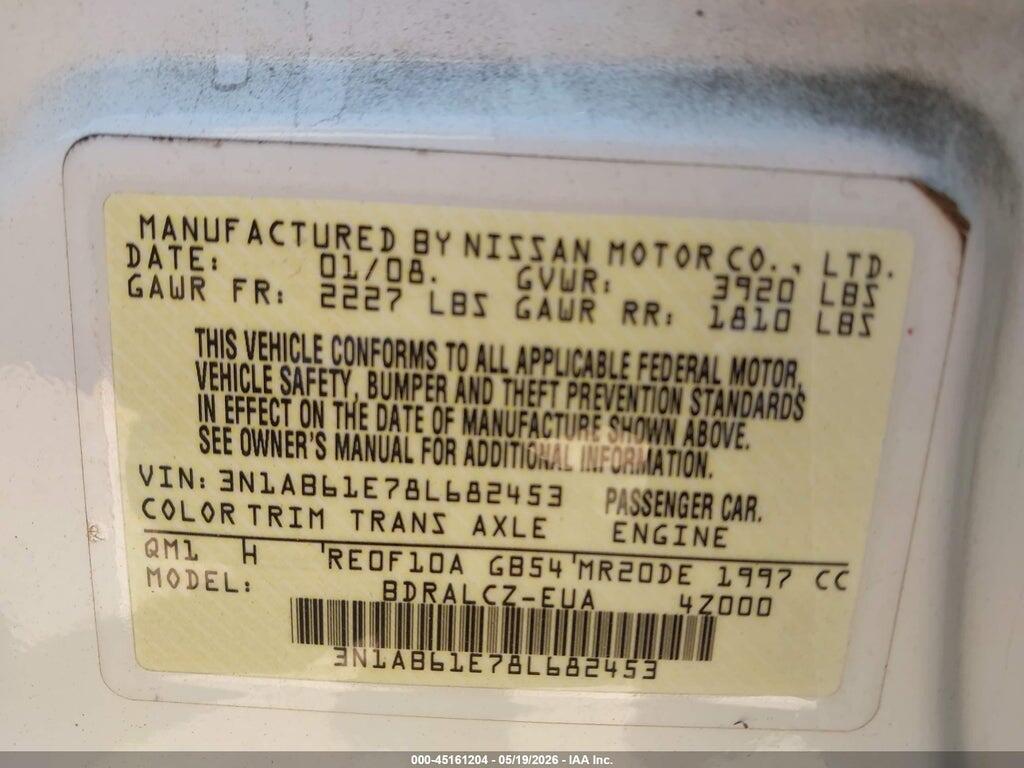 3N1AB61E78L682453 2008 NISSAN SENTRA photo no. 9