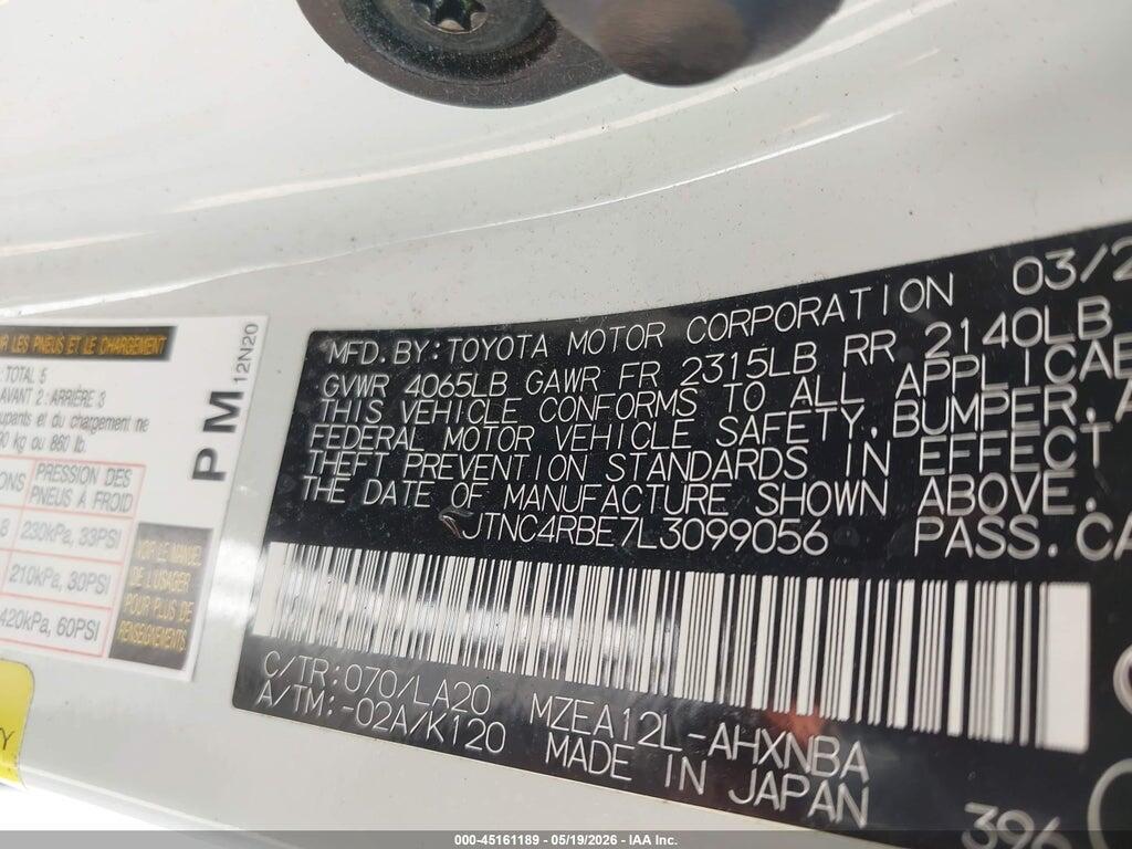 JTNC4RBE7L3099056 2020 TOYOTA COROLLA photo no. 9