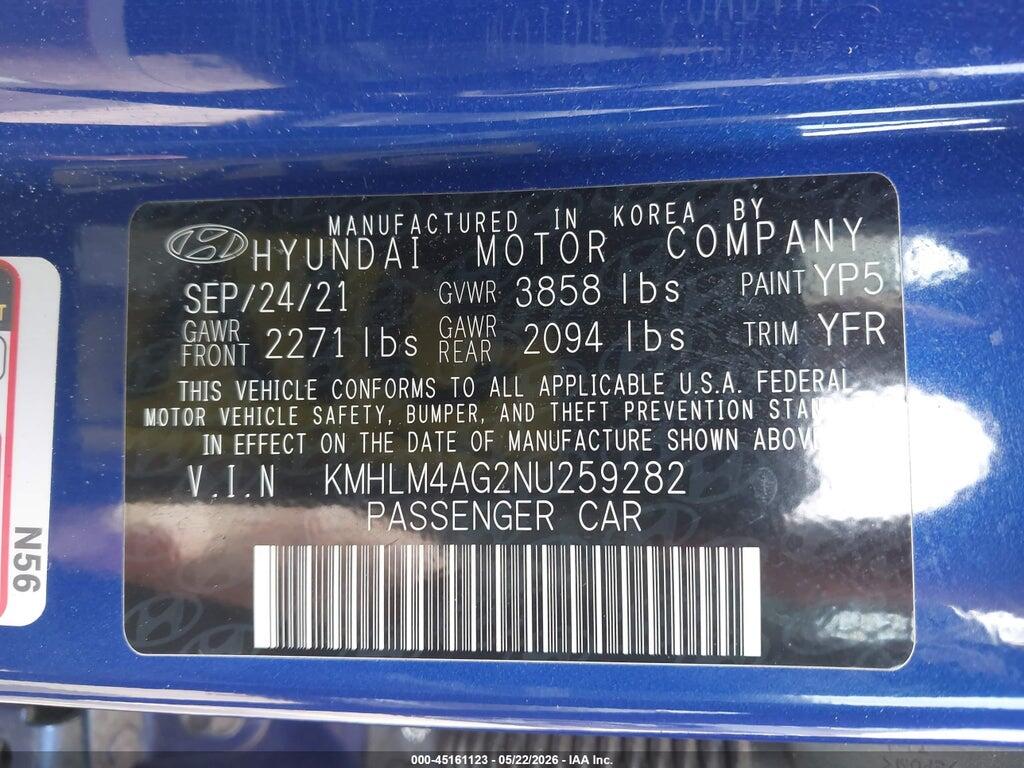 KMHLM4AG2NU259282 2022 HYUNDAI ELANTRA photo no. 9