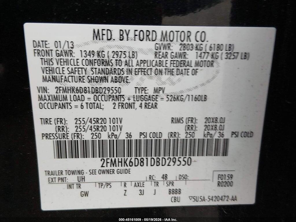 2FMHK6D81DBD29550 2013 FORD FLEX photo no. 9