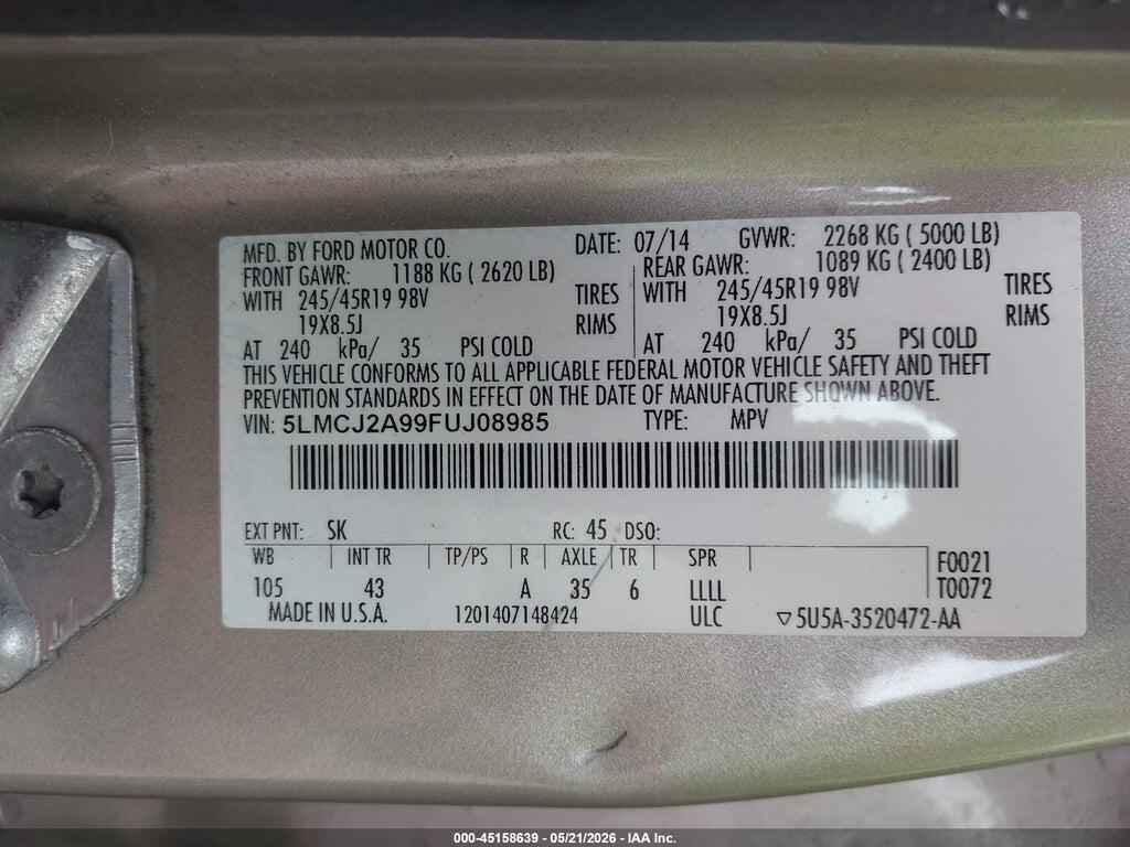 5LMCJ2A99FUJ08985 2015 LINCOLN MKC photo no. 9