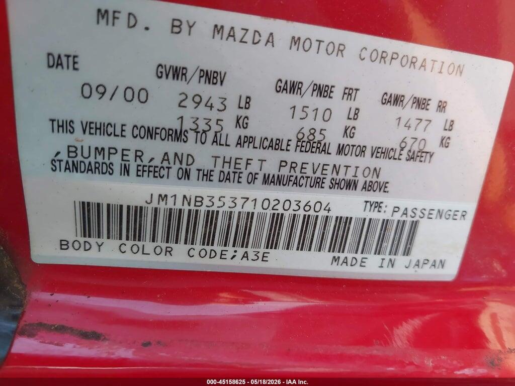 JM1NB353710203604 2001 MAZDA MX-5 MIATA photo no. 9