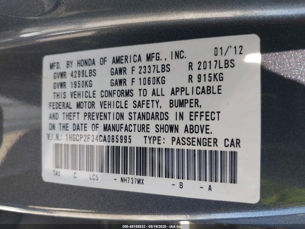 1HGCP2F34CA085995 2012 HONDA ACCORD photo no. 9