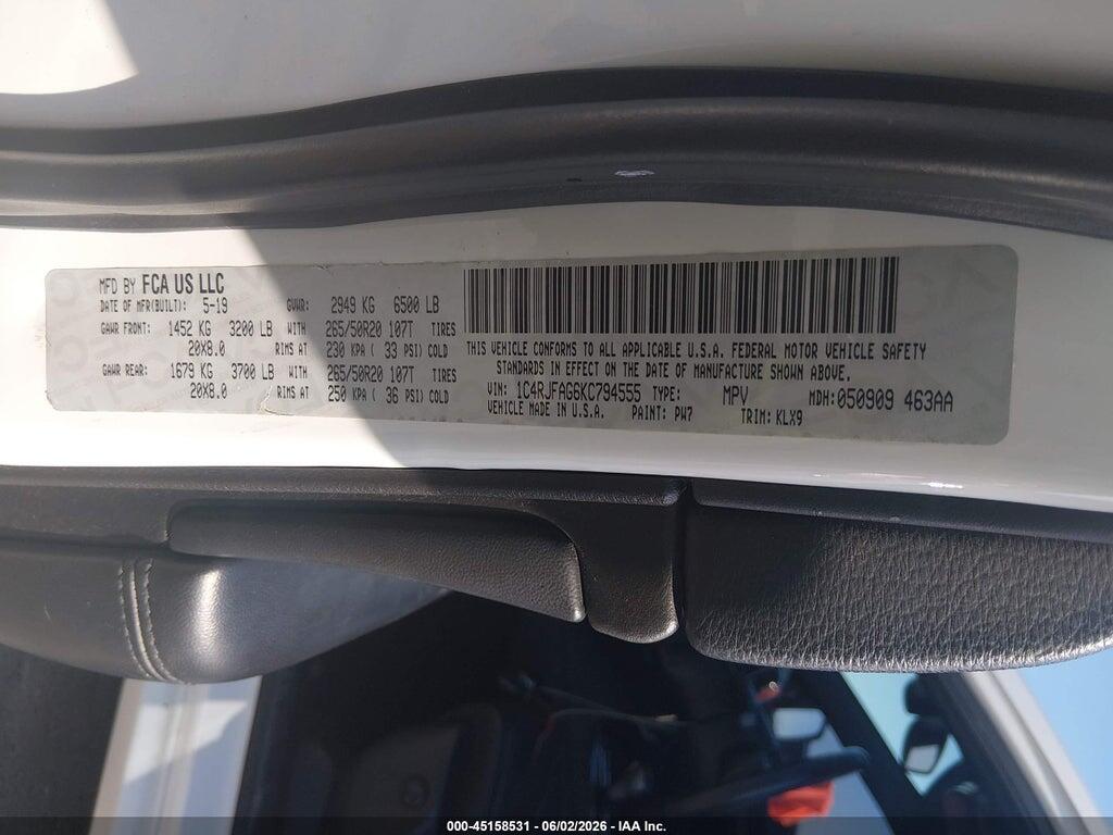 1C4RJFAG6KC794555 2019 JEEP GRAND CHEROKEE photo no. 9
